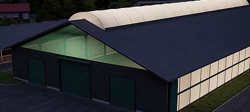 Iluminación natural y activa en el granero Iluminación natural y activa en el establo - Lubratec light ridge e iluminación LED para el bienestar animal